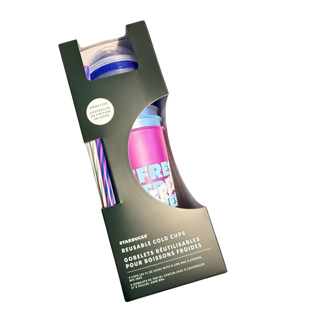 Starbucks Reusable Cold Cups Set of 5 Dome Lid Multi Color 24 oz